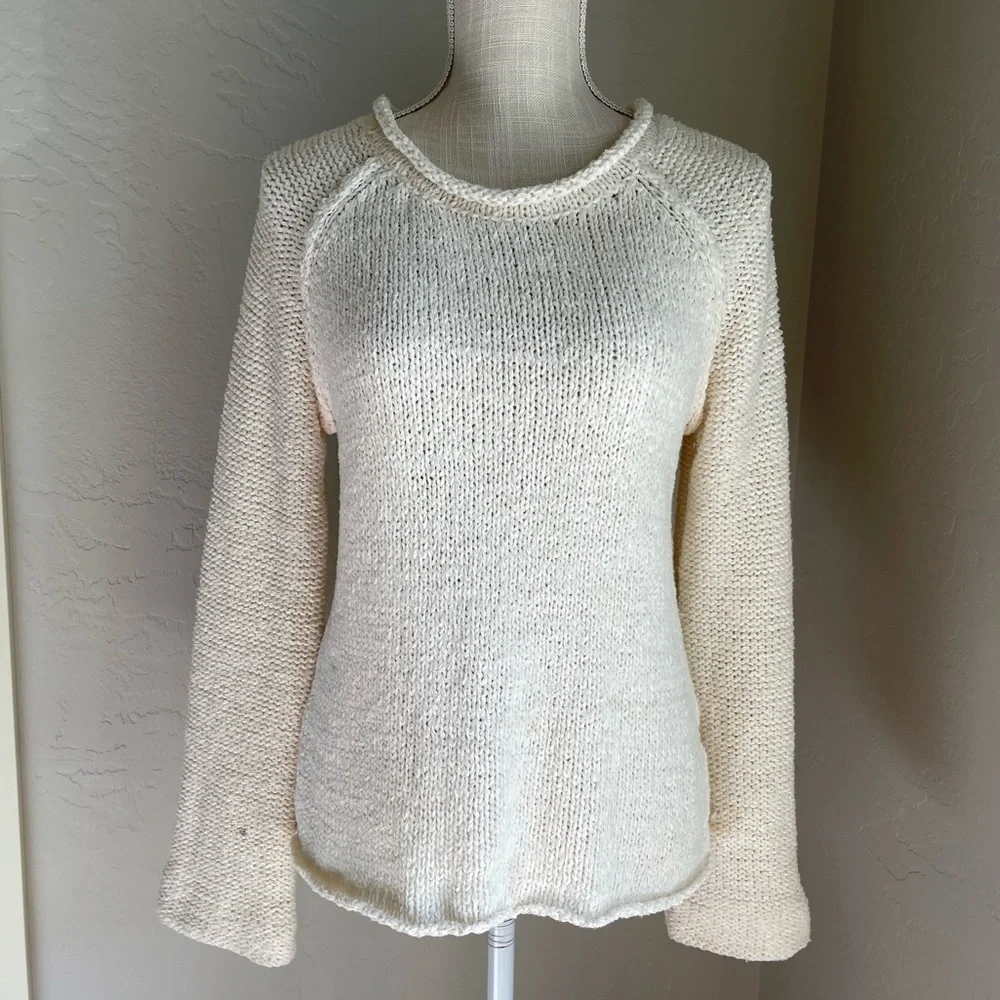 Elan Women's Ivory Crewneck Knitted Sweater with‎ Open Back Size: M